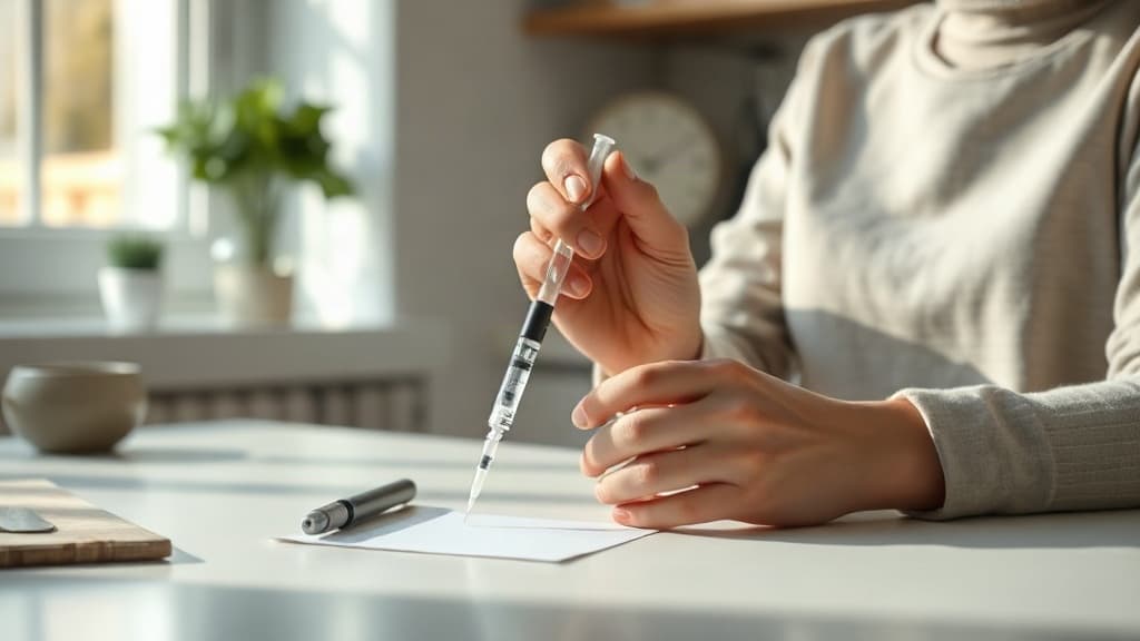 Patiënt bereidt wekelijkse tirzepatide injectie voor met prefilled pen aan keukentafel